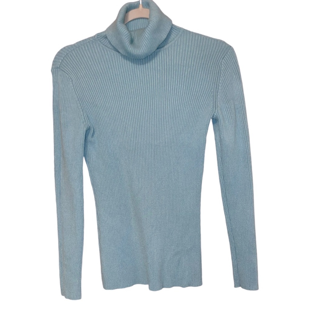Boston Proper Sky Blue Ribbed Turtleneck Sweater Size Small EUC